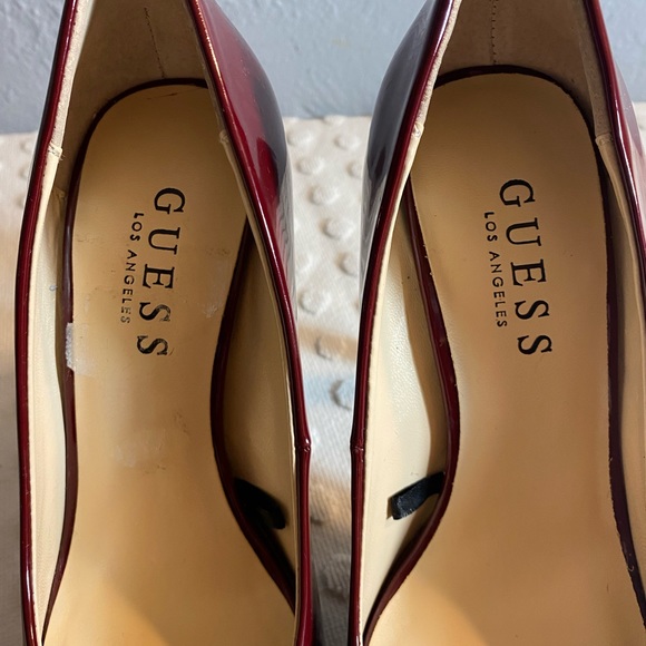 GUESS Burgundy Cacei Patent Leather Peep Toe Pump - Picture 2 of 16